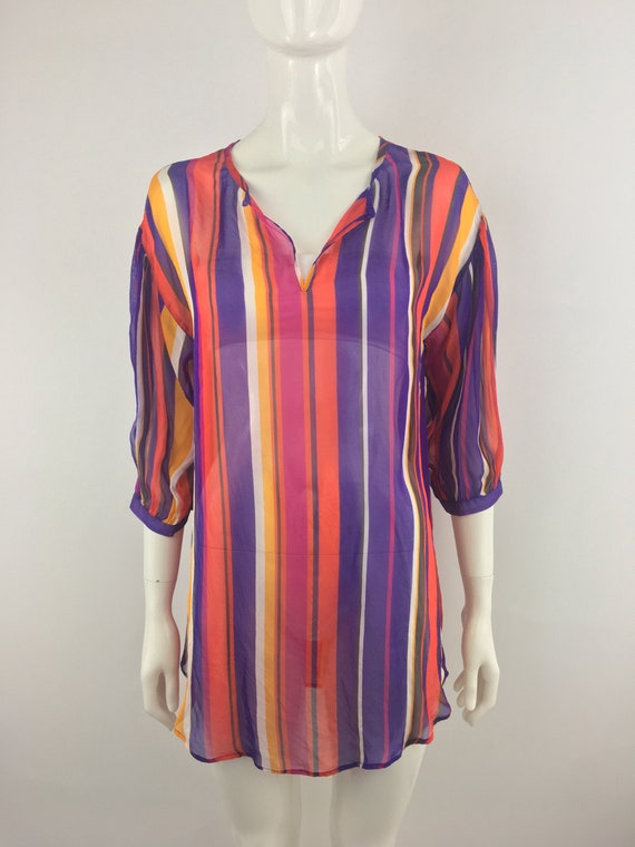 1990's Escada Sport Red Striped Blouse|Beach Reso… - image 1