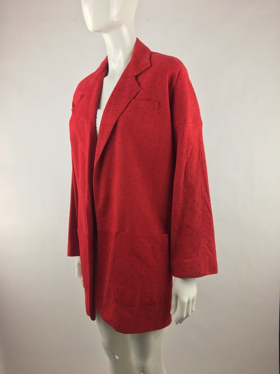 1980's Vakko Red Suede Jacket w Black Polka Dots|… - image 6