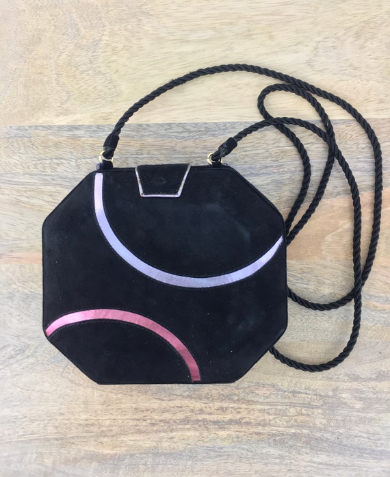 1980's Studio Black Suede Hard Shell Box Purse |C… - image 1