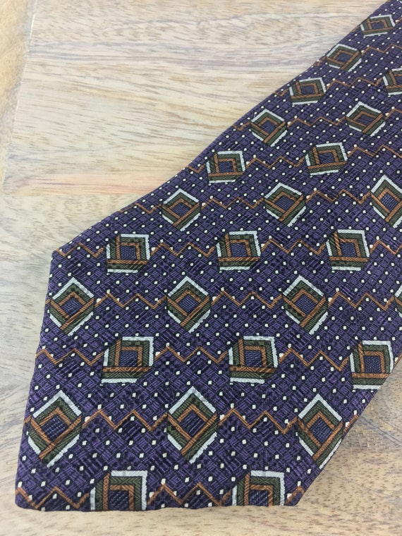 1990's Louis Feraud Purple Necktie w Geometric Pr… - image 4