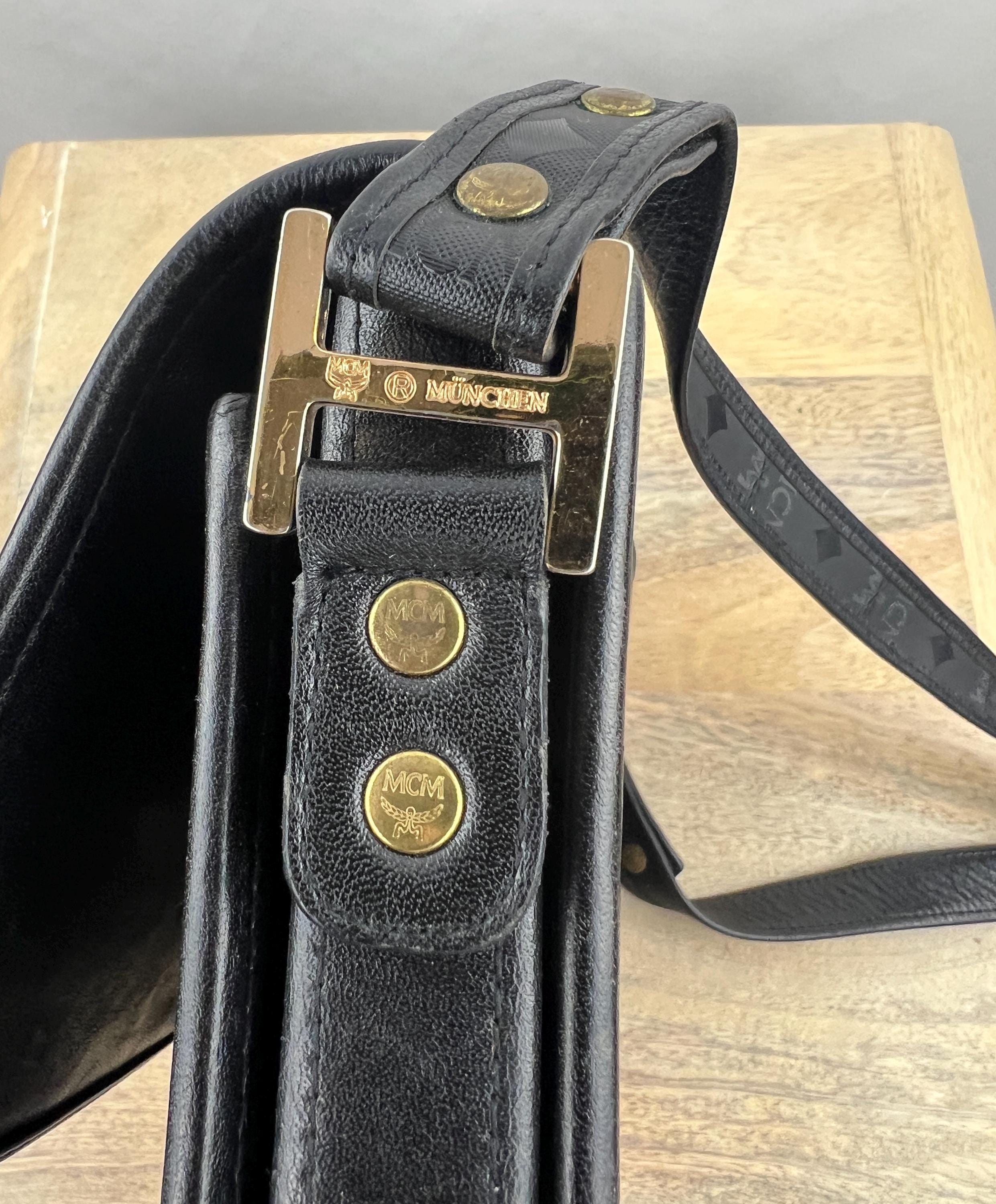 90's Authentic Black MCM Purse W Embossed Logo|luxury Brand