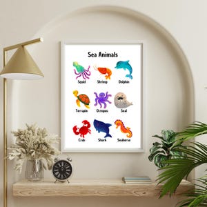 Colorful Sea Animals Poster for Kids, Educational Art Print, Homeschool Classroom Decor Digital Download