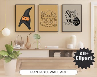 Watercolor Halloween Clipart Bundle: Spooky Witch, Ghost, Pumpkin (PNG)