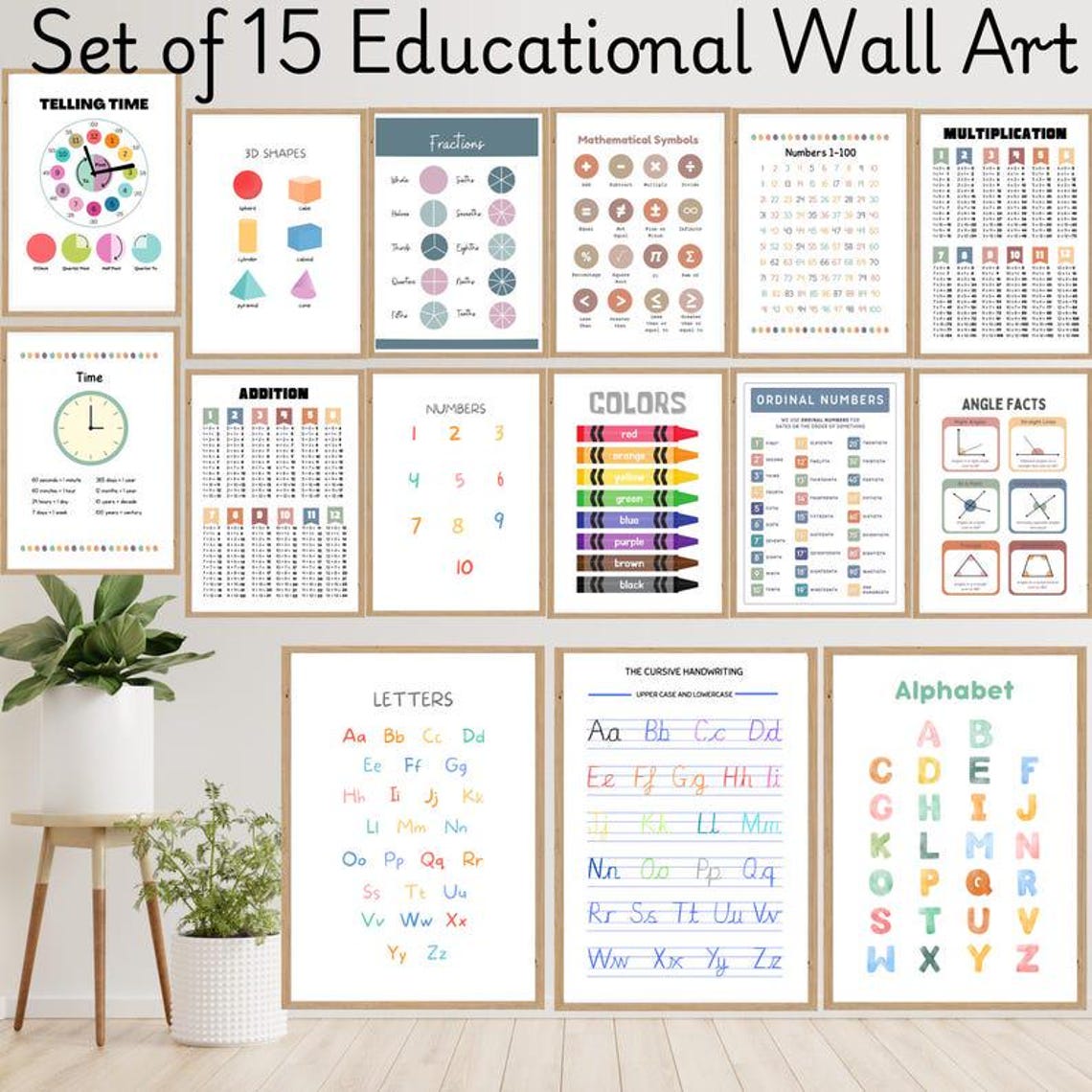 Set of 15 Educational Poster Wall Art, Classroom Posters, Homeschool ...