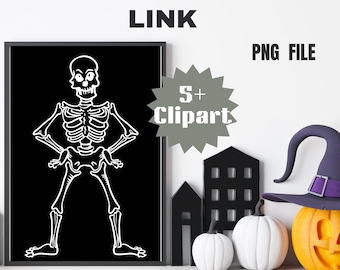 Skeleton Clipart, Witch Ghost Pumpkin House Clipart Set, Cute Spooky Watercolor Halloween Graphics, PNG