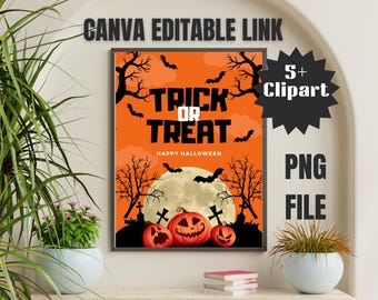 Watercolor Halloween Clipart: Witch, Pumpkin, Ghost PNG Graphics