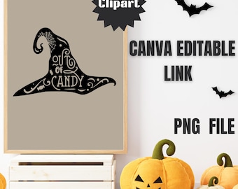 Cute Ghost Witch Hat Clipart, Spooky Halloween Graphics, Watercolor Pumpkin Clipart, Halloween PNG