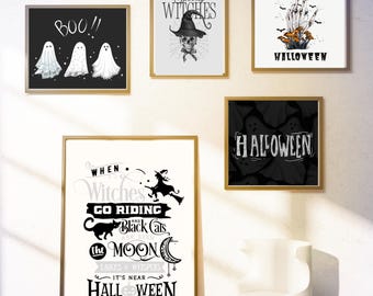 Watercolor Halloween Clipart Bundle: Spooky Witch, Ghost, Pumpkin (PNG)