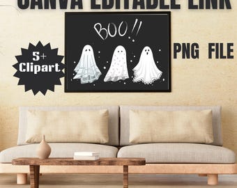Chapeau de sorcière citrouille fantôme Clipart, graphiques effrayants Halloween mignons, maison hantée aquarelle PNG