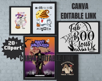 Cute Halloween Clipart Bundle, Witch Hat Ghost Pumpkin, Spooky Graphics Watercolor PNG, Spooky Bundle