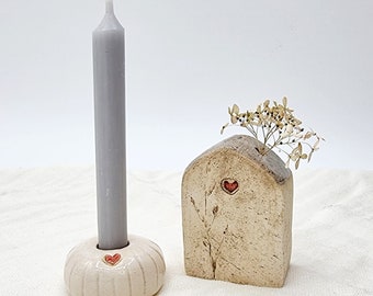 Kerzenständer aus Ton, liebevolle Tischdekoration, weißer handgefertigter Kerzenständer Keramik, kleines Geburtstagsgeschenk, Mitbringsel