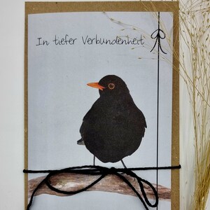 Trauerkarte Amsel, liebevoll gestaltete Beileidskarte, Kondolenzkarte, "In tiefer Verbundenheit" für eine tief verbundene Kondolenzpost