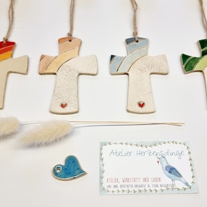 Baptism Cross Rainbow, Handmade Clay Cross for Communion/Confirmation/Baptism, Wall Cross for Boys Girls, Christian Gift image 3