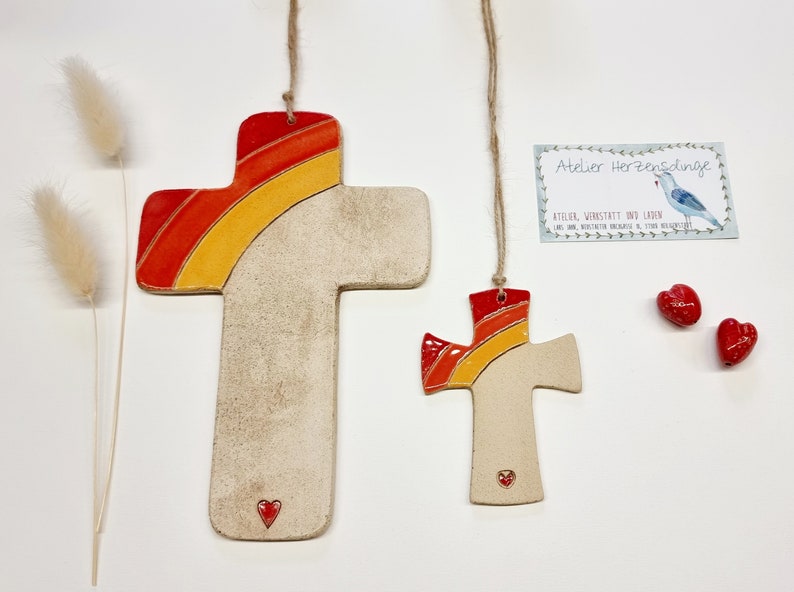 Baptism Cross Rainbow, Handmade Clay Cross for Communion/Confirmation/Baptism, Wall Cross for Boys Girls, Christian Gift Red