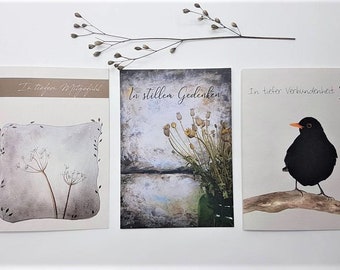 Funeral cards, 3 natural condolence cards as a set, condolence cards in earthy shades