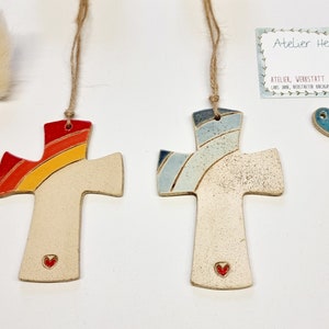 Baptism Cross Rainbow, Handmade Clay Cross for Communion/Confirmation/Baptism, Wall Cross for Boys Girls, Christian Gift image 8