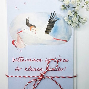 Karte zur Geburt - Zwillinge, individualisierte liebevolle Glückwünsche zu zwei Jungs, zwei Mädchen, oder einem Zwillingspaar