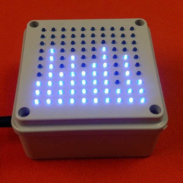 BLUE LED PARTy Matrix, Display Cube light box, Show lights Effect 10 x 10, USB & 9V battery in, Handcraft portable lamp, Programmed patterns