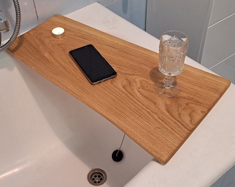 RECLAIMED RUSTIC OAK bath tray 60cm,  Solid white oak wormy wooden slat, Handmade bathroom caddy, Live edge hot tub board, Custom size order