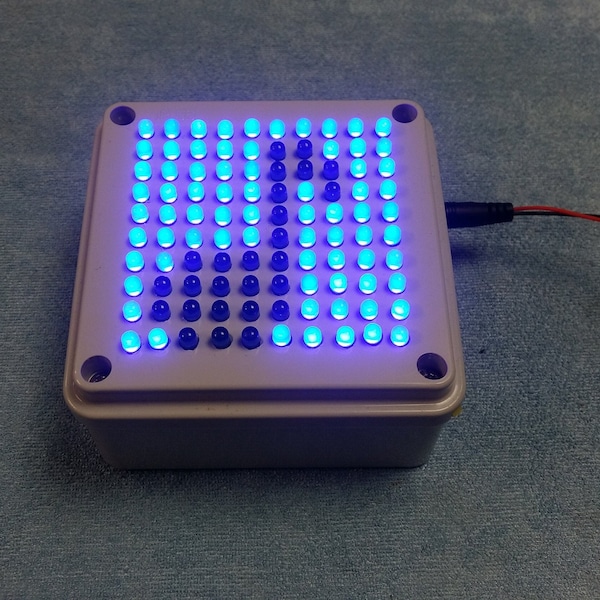 ATTRACTiVE BLUE LED MATRiX BoX DiSPLAY, Light Show Effect 10x10, USB & 9V battery input, Handmade portable party lamp, Programmed patterns