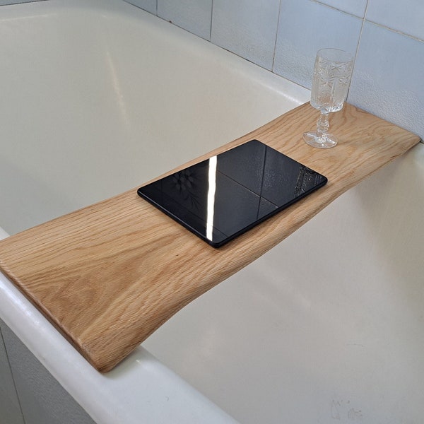 RUSTIC BATH TRAY 70cm,  Reclaimed solid white oak wormy wood board, Handmade wooden bathroom caddy, Live edge hot tub board, Custom sizes
