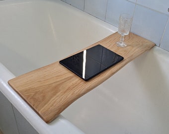 RUSTIC BATH TRAY 70cm,  Reclaimed solid white oak wormy wood board, Handmade wooden bathroom caddy, Live edge hot tub board, Custom sizes