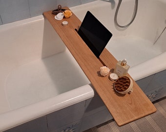 90cm MINiMALiST CURVY LiVE EDGE OAK BoARD, Bath caddy solid wooden bathtub tray, Bathroom hot tub board, Gifts for her, Custom size engraved