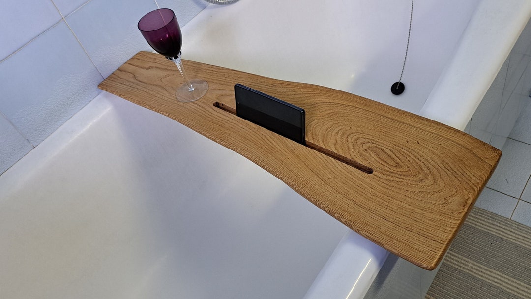 MINIMALIST LIVE Edge OAK Bath Caddy 80cm, Solid Wooden Bathtub Tray ...