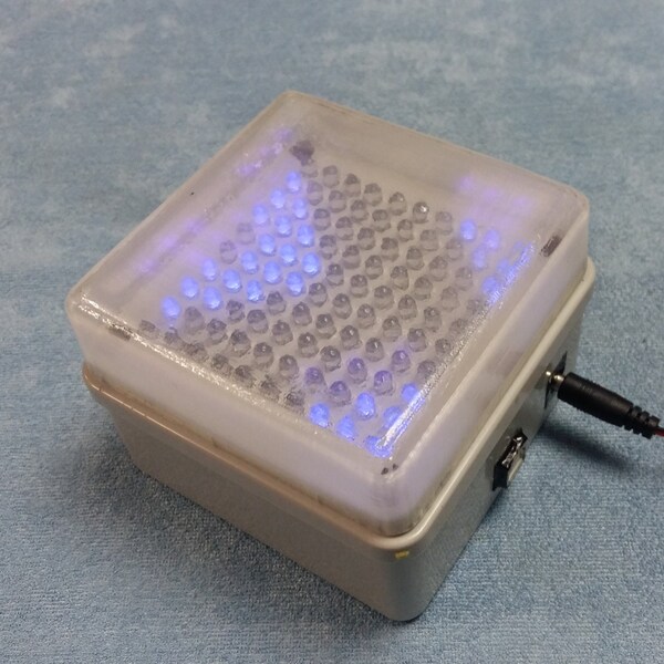 ULTRAViOLET LED MATRiX Cube box strobe display, Fun UV Light effect USB, 9V batt. input, Handcrafted portable party lamp w 3D printed cover