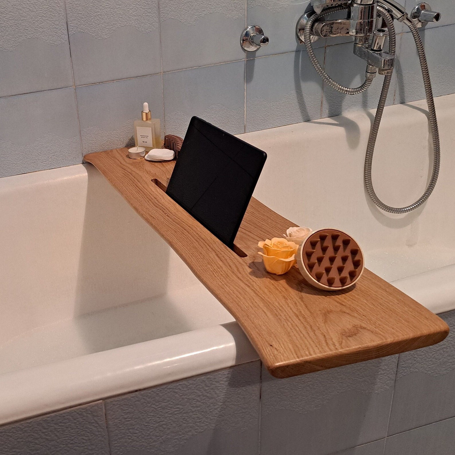 80cm NATURAL WOOD BATH Tray, Shower Caddy Relax, Jacuzzi Hot Tub Wine ...
