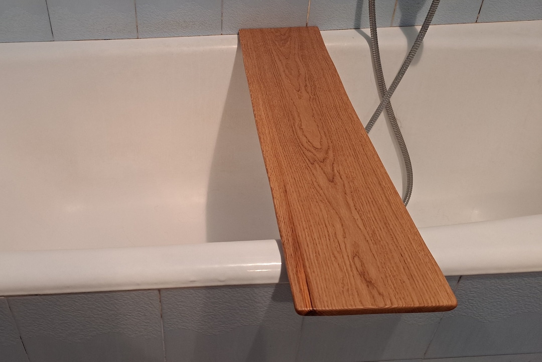 WODDEN BATH SHELF Bathtub Tray 80cm, Hot Tub Board, Reclaimed Solid Oak ...