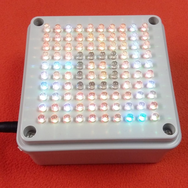 RAINBOW LED Matrix Display Cube box - Light Show Effect 10 x 10 - USB & 9V battery power input, handmade portable lamp, programmed patterns