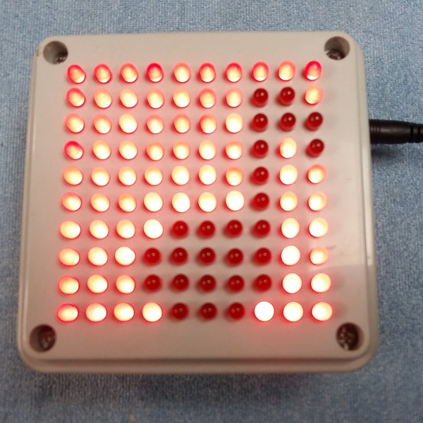 RED LED MATRIX Display, Led cube box lamp, Light show effect 10 x 10, Usb & 9V bat input, Handmade portable lamp, Programmed pattern effects