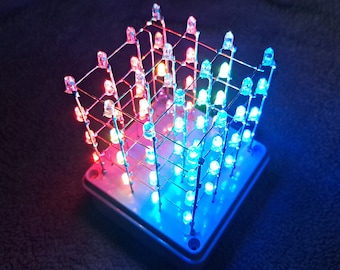 3D RAINBOW LED CUBE 4x4x4 rgb, Light box 3D display, Disco party light show effect, Usb & 9V batt input, Handmade portable lamp, Xmass gift