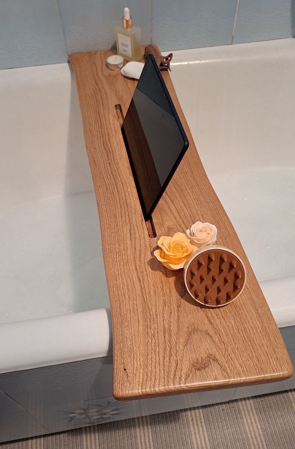 80cm NATURAL WOOD BATH Tray, Shower Caddy Relax, Jacuzzi Hot Tub Wine ...