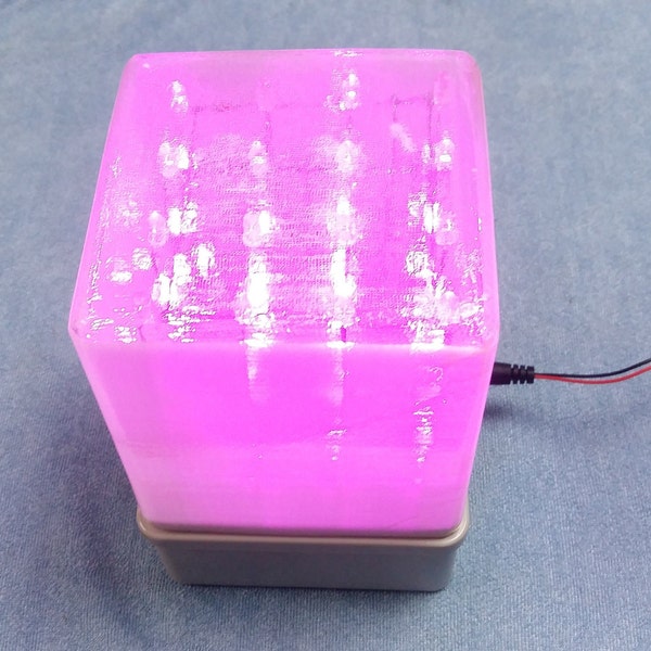 PINK LED 3D CUBE box display, 4x4x4, Superbright light show effect, Handmade portable mood party lamp, 3D printed cover, usb & 9V battery in