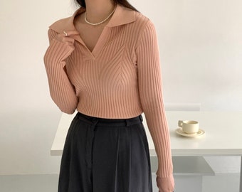 Women Collar Top / Stylish office look / Collar blouse /long sleeve top / tops for women / minimalist clothing