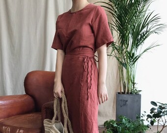 2Colors organic wrap summer dress - Wrap Linen Dress-Natural Linen Dress- Linen Kimono Dress with belt-Summer Dress-Long Linen Dress