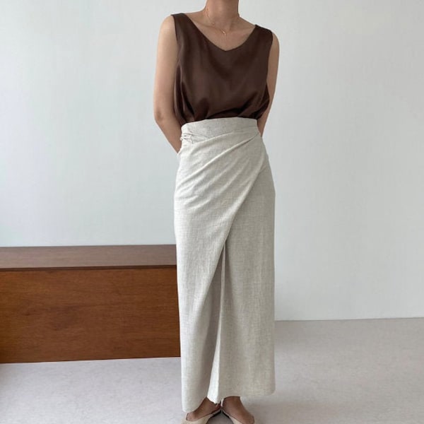 Linen Wrap Skirt- Linen High-Waisted long skirt - linen maxi skirt- Beige long skirt - long linen wrap skirt - long pencil skirt