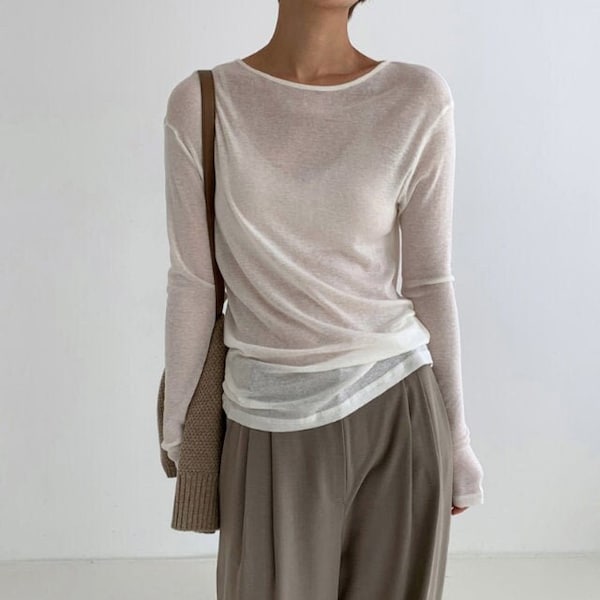 Tops für Frauen / Langarm Top / Langarm Bluse / Langarm Bluse / Tencel Bluse / minimalistisch / minimalistische Kleidung