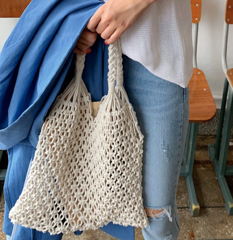 Mesh tote bag White Black Market bag Summer bag Vintage Bag Summer Mesh Bag