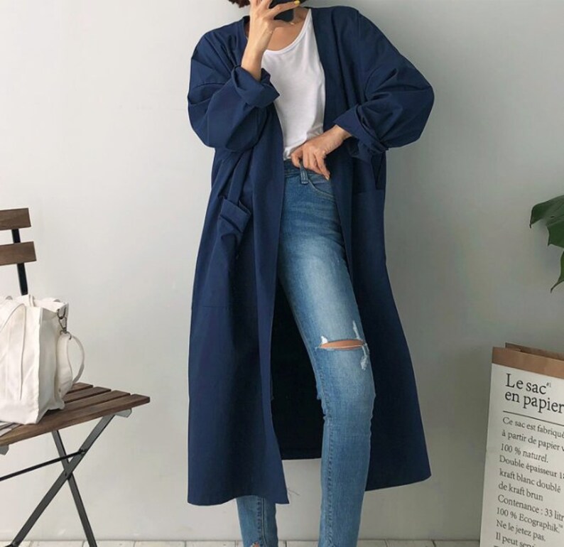Cotton Loose Long Cardigancotton Loose Jacket With Etsy