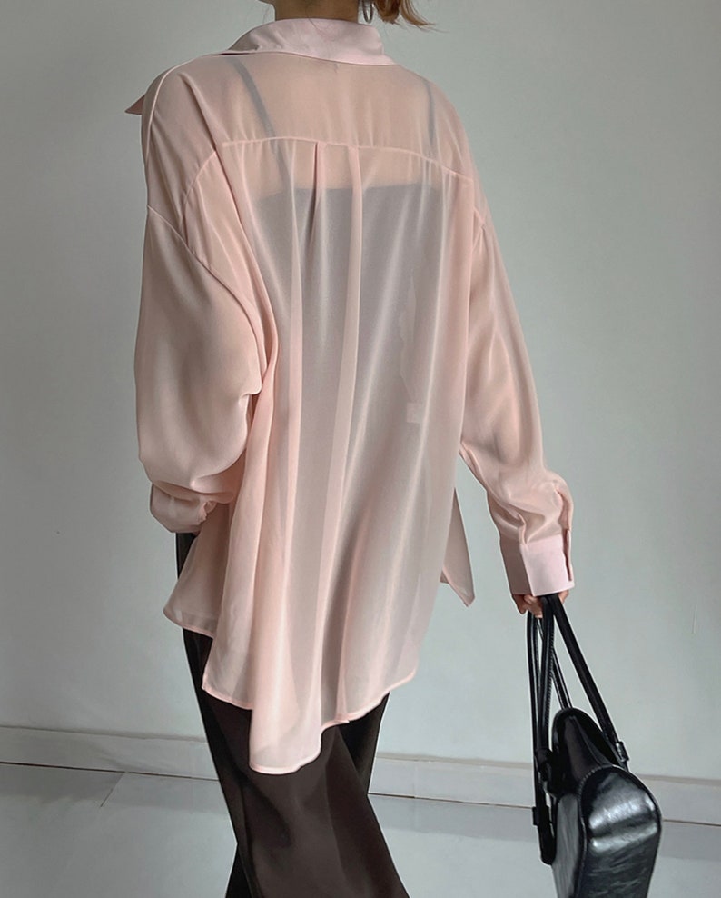 See Through Shirts Chiffon Loose blouse Chiffon top Sheer Blouse romantic Top See Through top shirts for women gift for her image 5