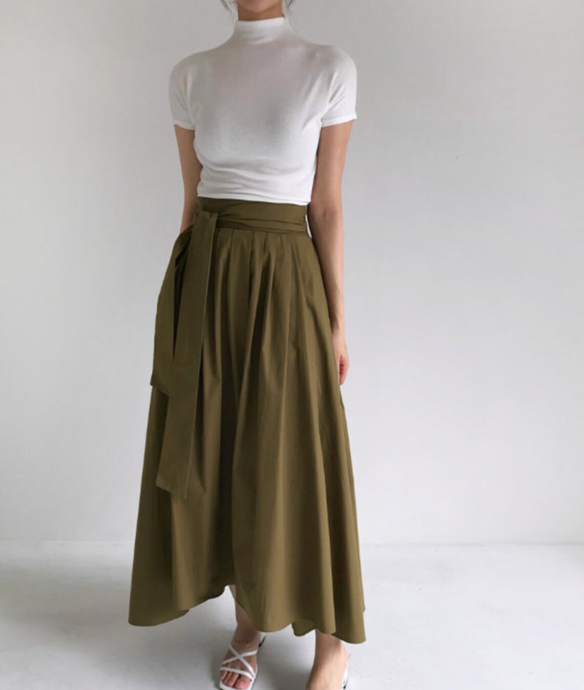 High-Waisted long wrap skirt Cotton maxi skirt Beige long | Etsy