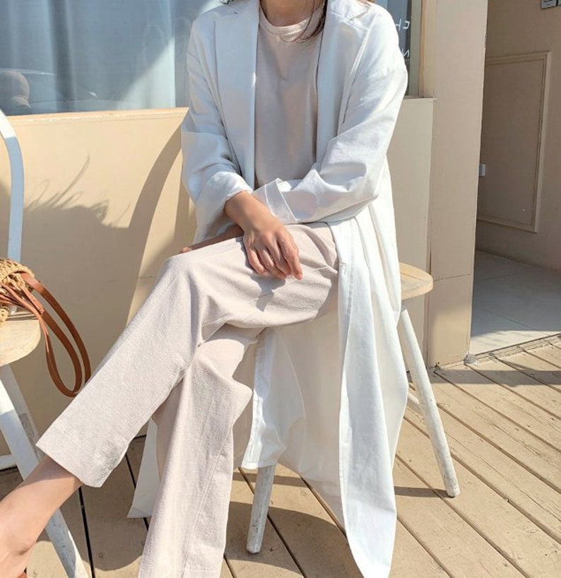 Linen Loose Long Cardigan Linen Loose Jacket With Pockets Etsy