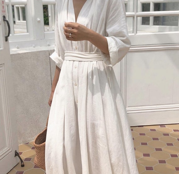 cotton linen wrap dress