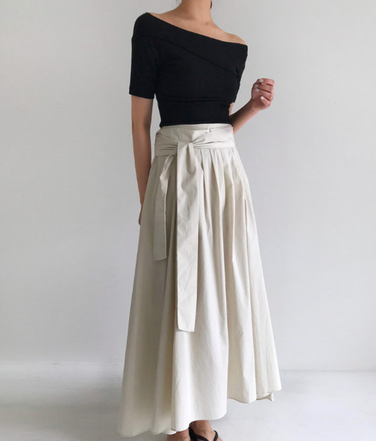 HighWaisted long wrap skirt Cotton maxi skirt Beige long Etsy
