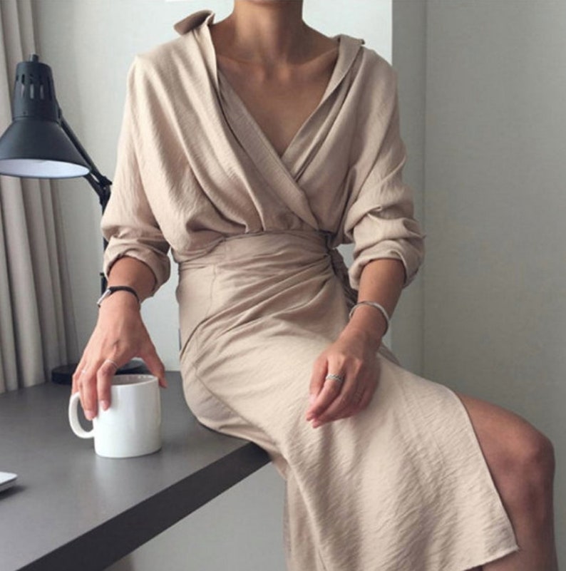 wrap dress Kimono dress tunic dress romantic wrap dress Kimono long dress Black dress kimono style dress mood dress zdjęcie 2