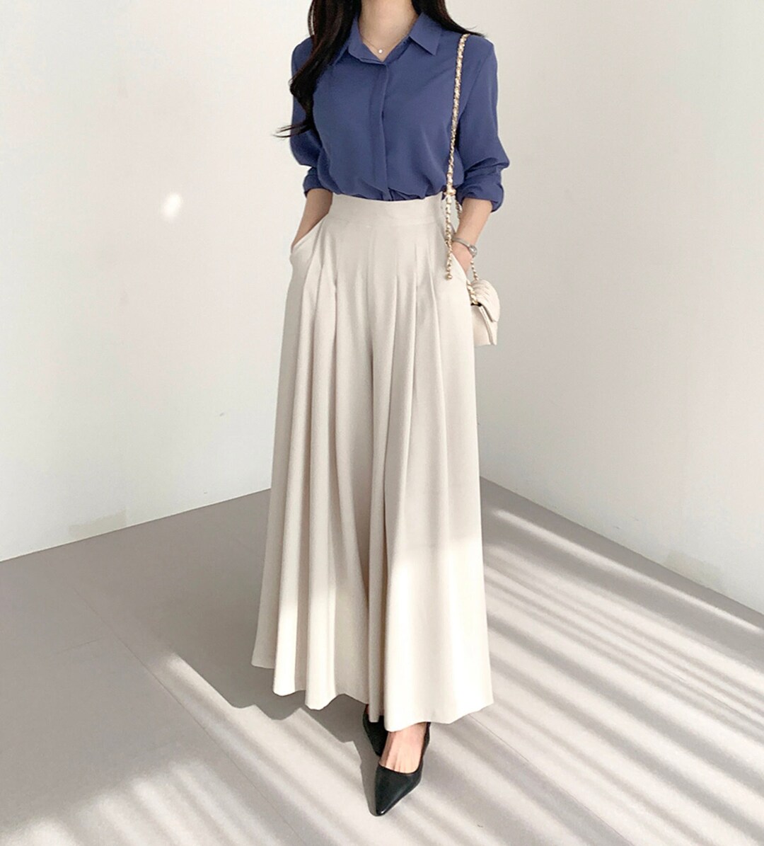 Highrise Wide Leg Pants / Skirtlike Pants / High Waisted Etsy