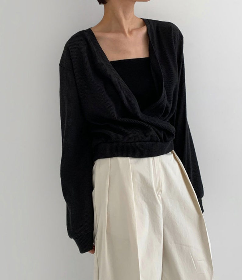 Deep V neck top wrap top wrap blouse tops for women long sleeve top mood blouse V neck blouse
